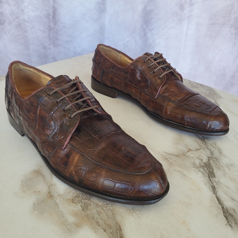 Belvedere Florence Genuine Crocodile Derby Dress Shoes Brown Size 11 D Men's
